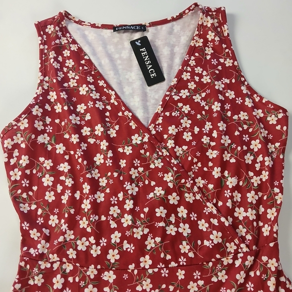 NWT New Fensace Sleeveless Floral V-neck Mini Dress Sundress - Picture 3 of 8
